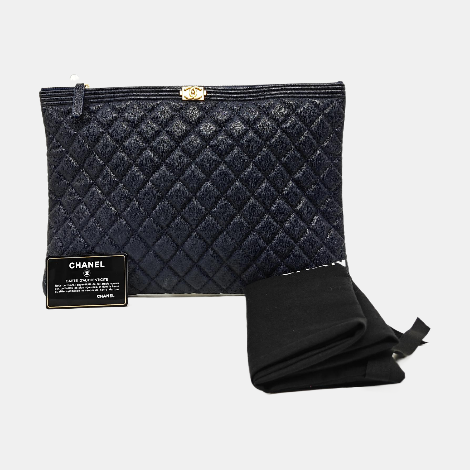 BOY CHANEL Large Quilted Grained Calfskin Blue