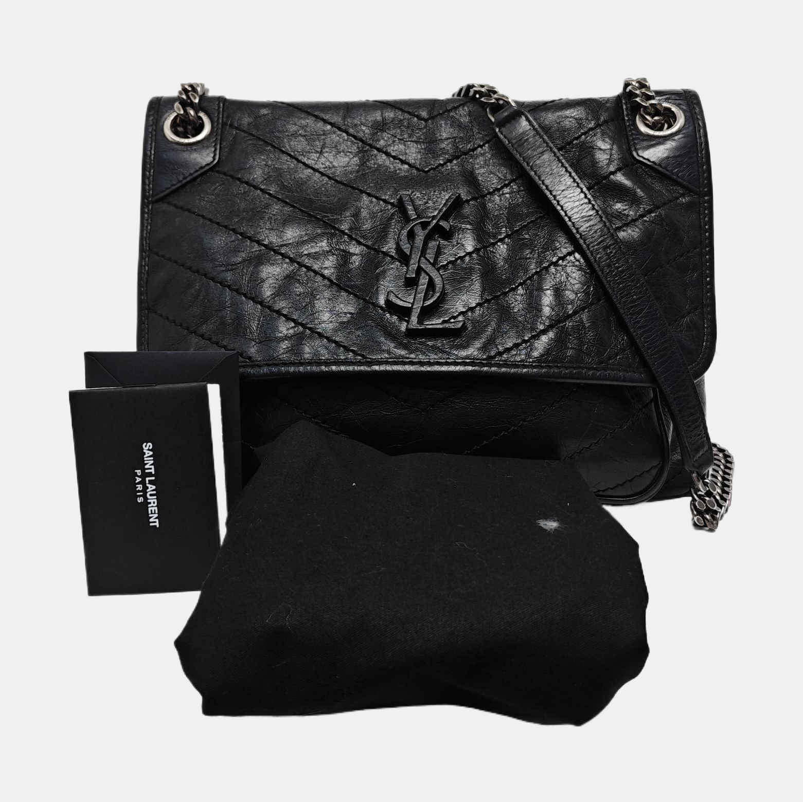 NIKI Medium Chevron Calfskin Black
