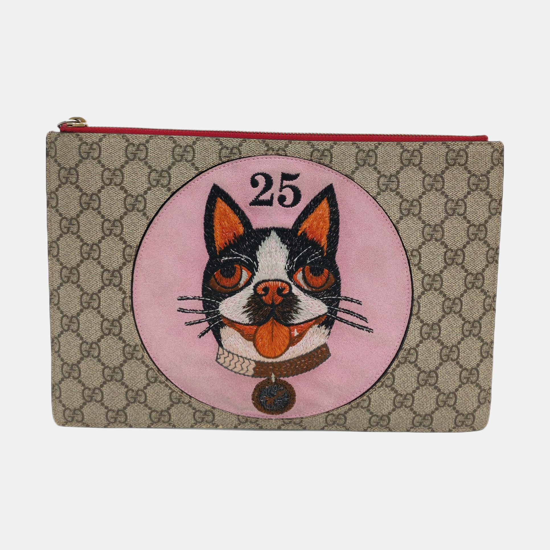 Coated Canvas Clutch Brown