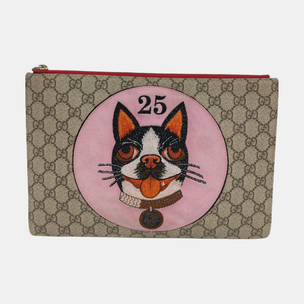Coated Canvas Clutch Brown