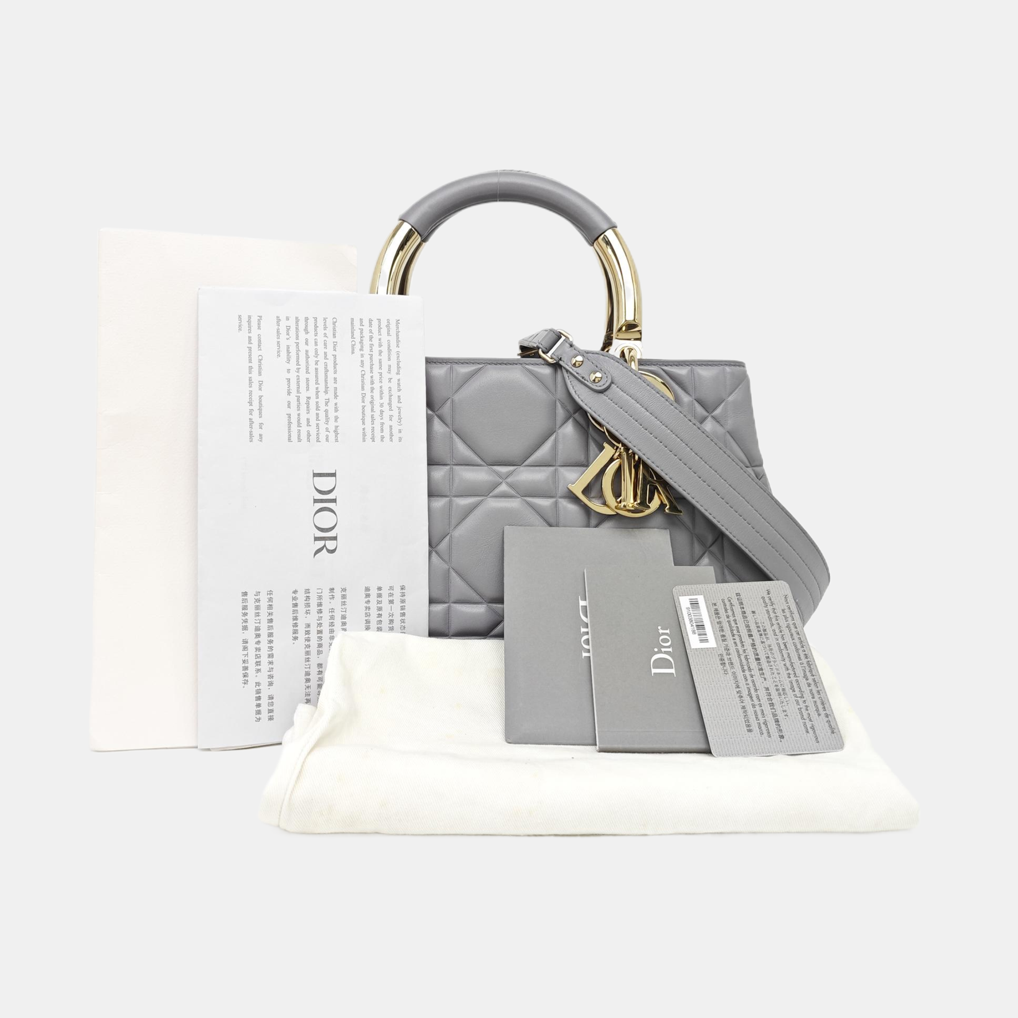 Lady 95.22 Medium Quilted Calfskin Gray