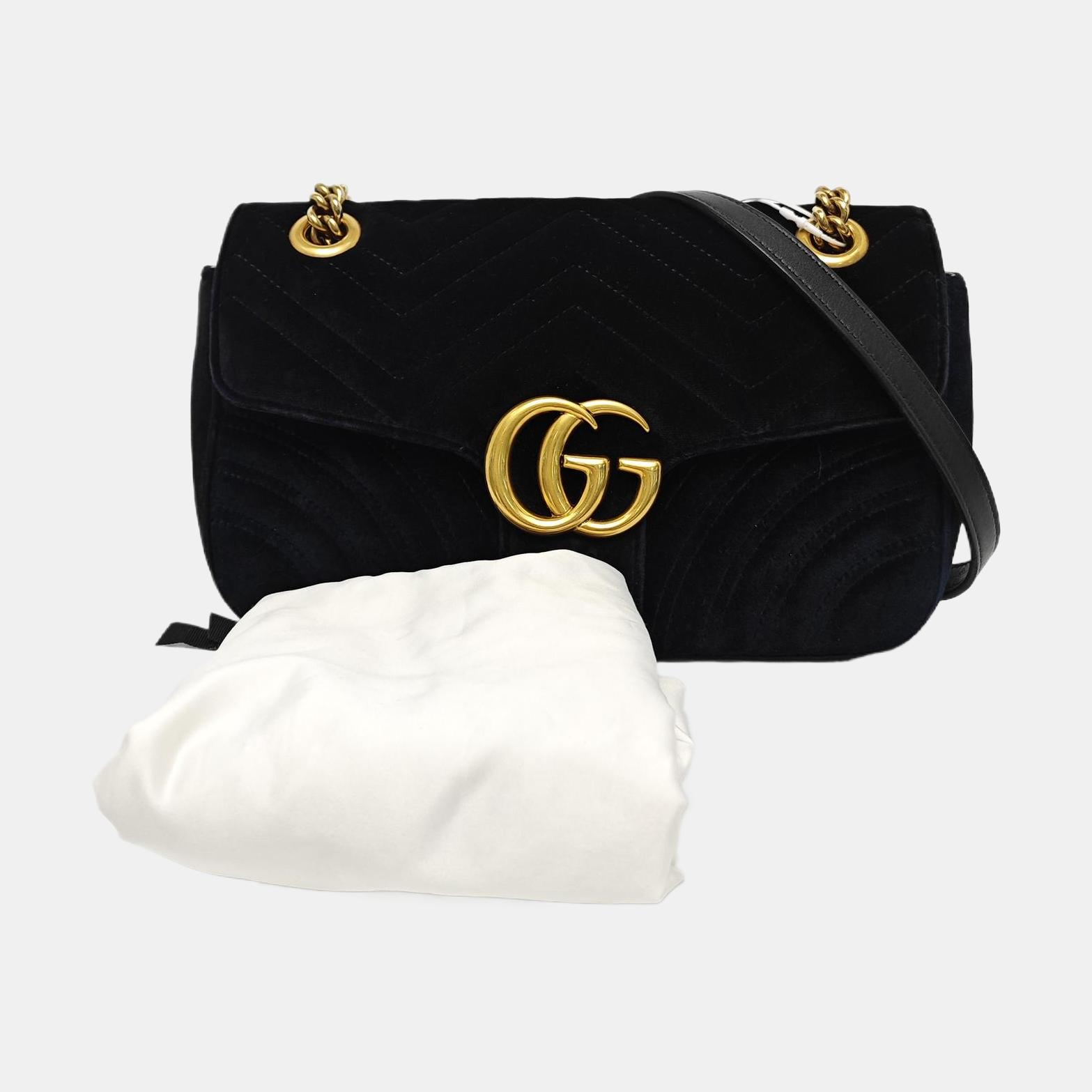 GG Marmont Medium Quilted Velvet Black
