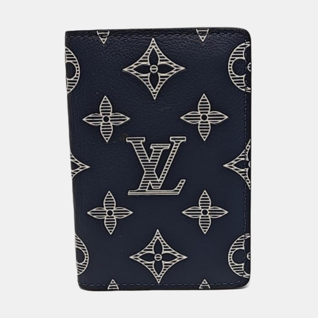 Monogram Calfskin Card Holder Blue