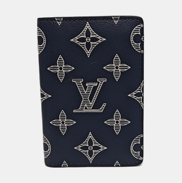 Monogram Calfskin Card Holder Blue