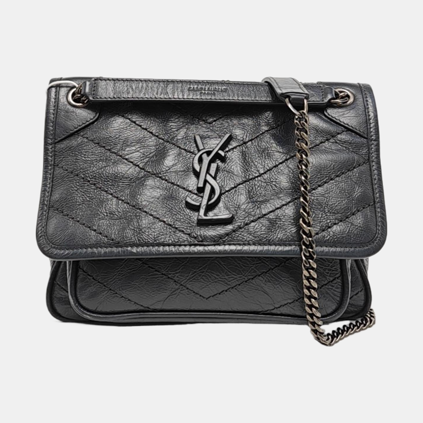 NIKI Small Chevron Calfskin Gray