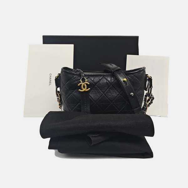 GABRIELLE Small Quilted Vintage Calf Black