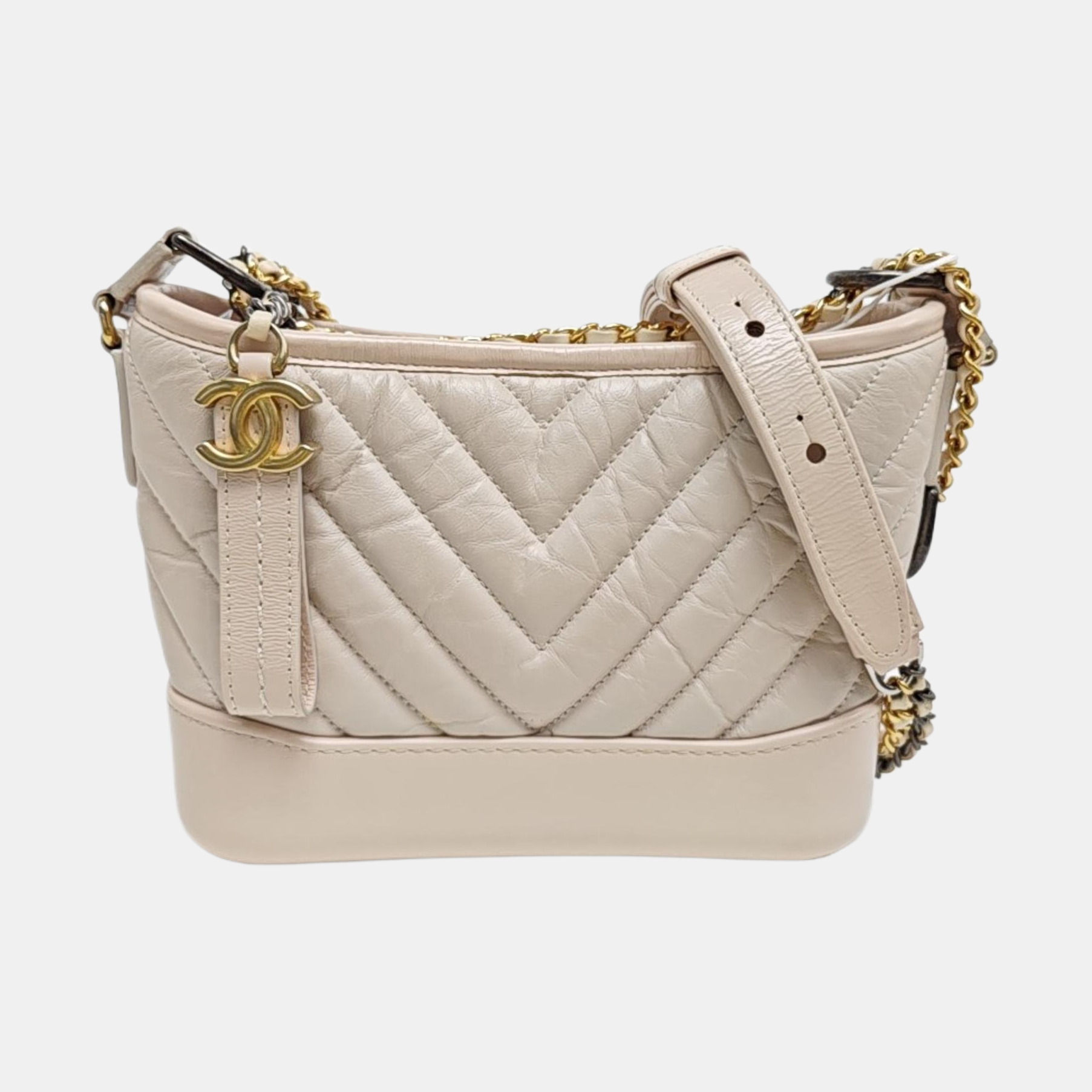 GABRIELLE Small Chevron Calfskin Beige