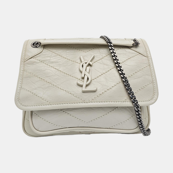 NIKI Small Chevron Calfskin White