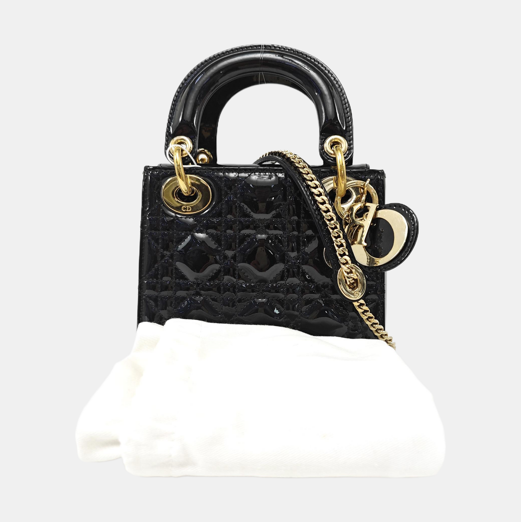 Lady Dior Mini Quilted Patent Leather Black