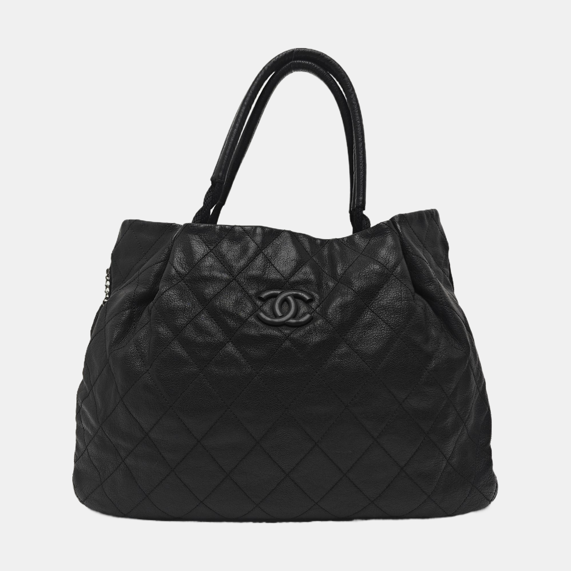 Quilted Calfskin Top Handle Bag Black