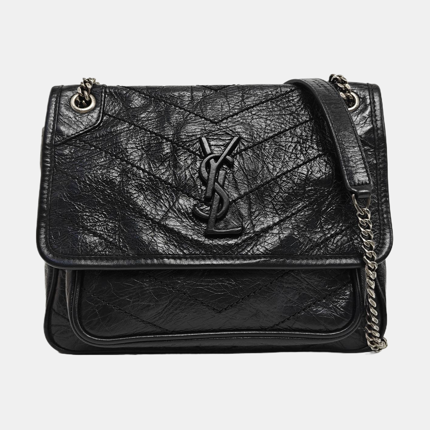 NIKI Small Chevron Calfskin Black