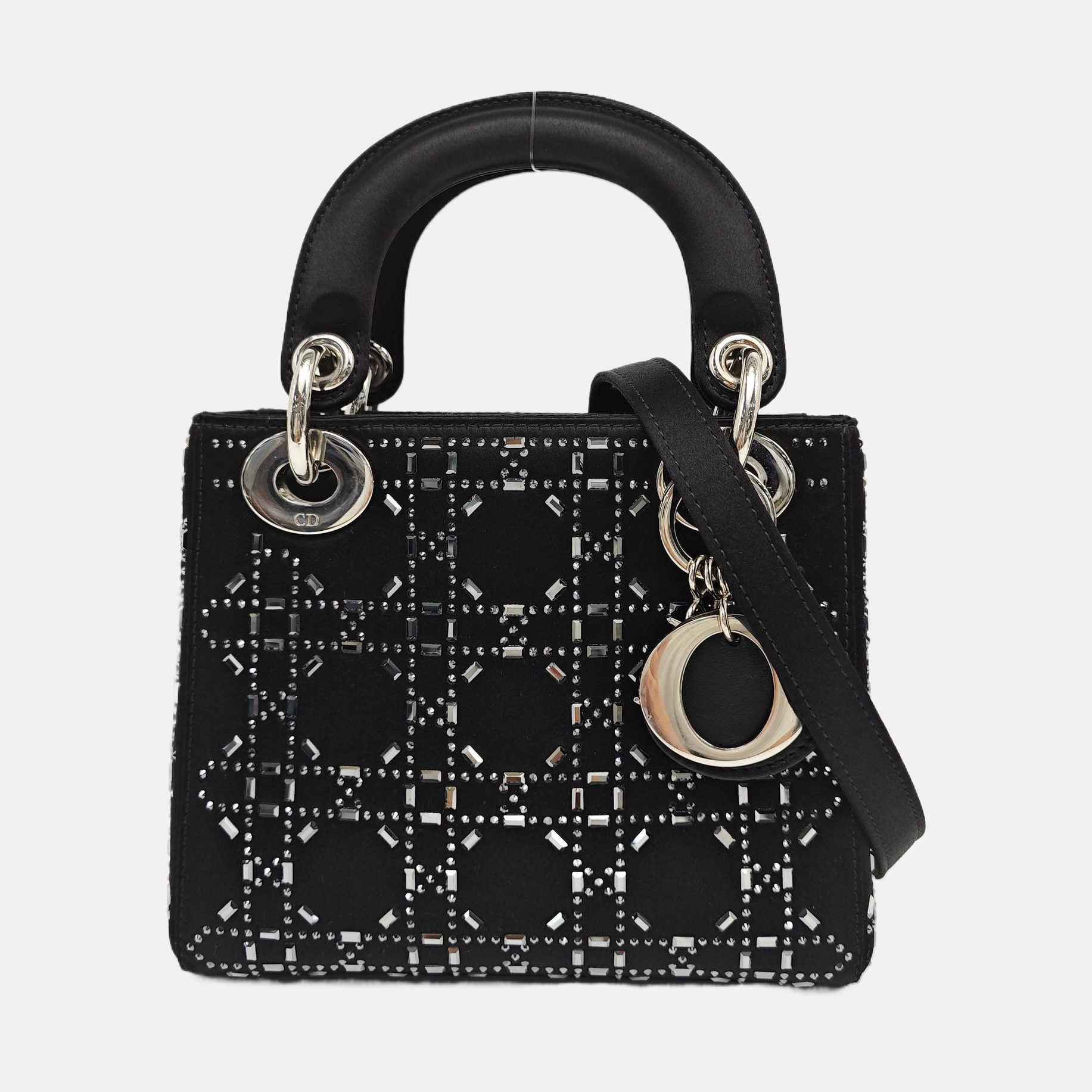 Authenticated pre-owned  Lady Dior Mini Silk Satin Black - Tote Bag at Looply