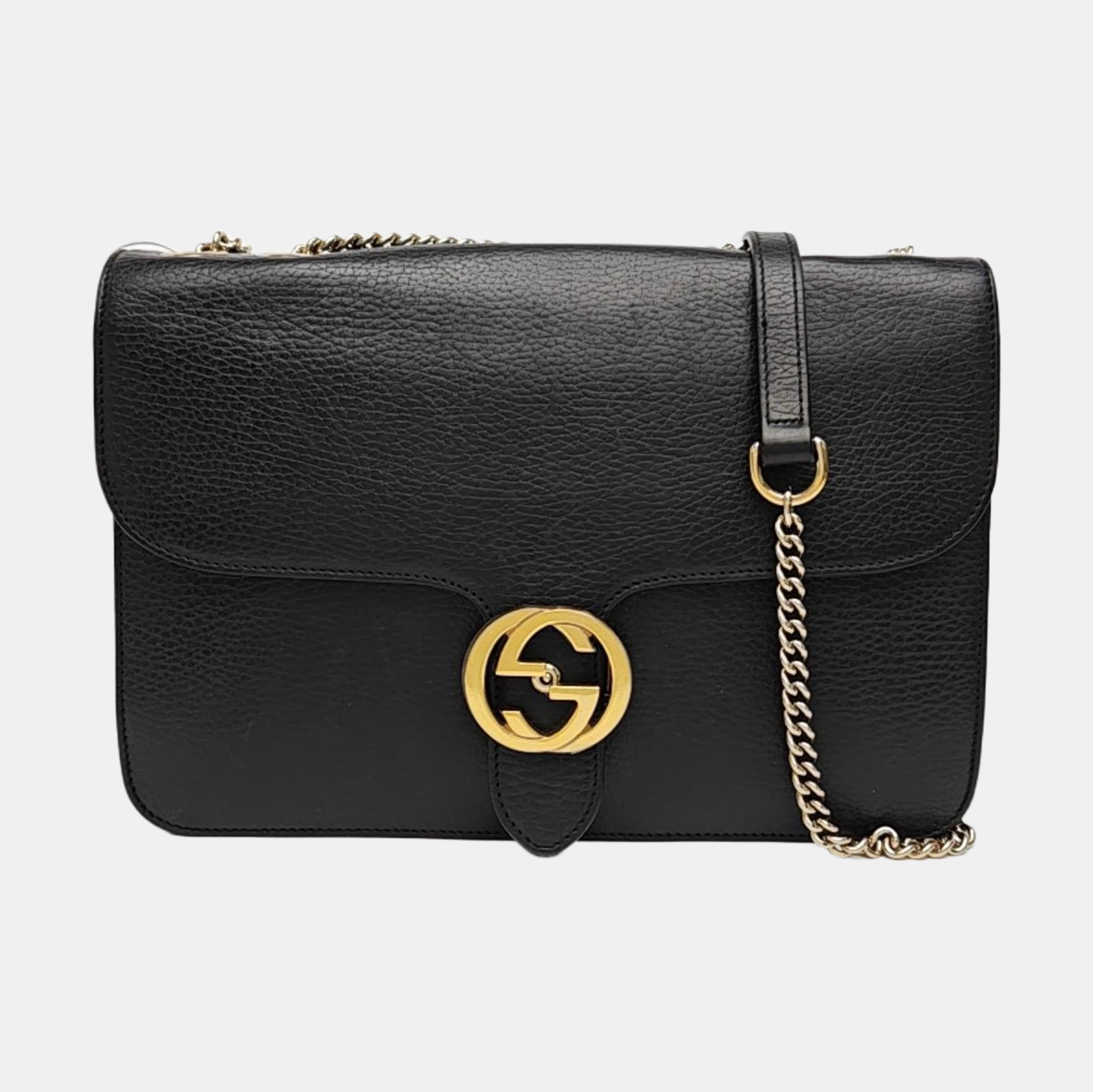 Interlocking G Large Calfskin Black