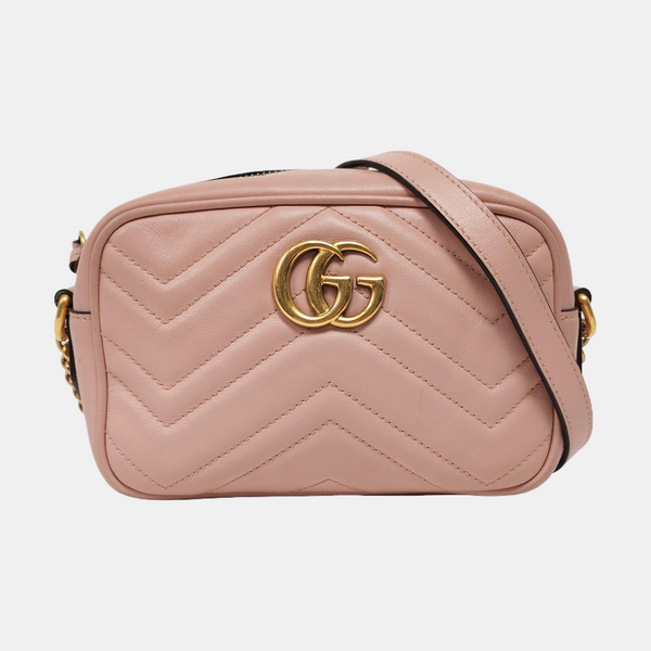 Authenticated pre-owned  GG Marmont Mini Quilted Calfskin Pink - Crossbody Bag at Looply