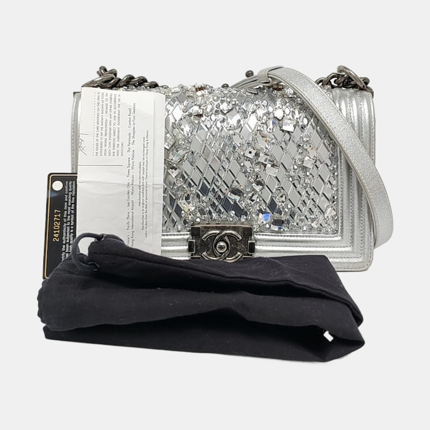 BOY CHANEL Medium Lambskin Silver
