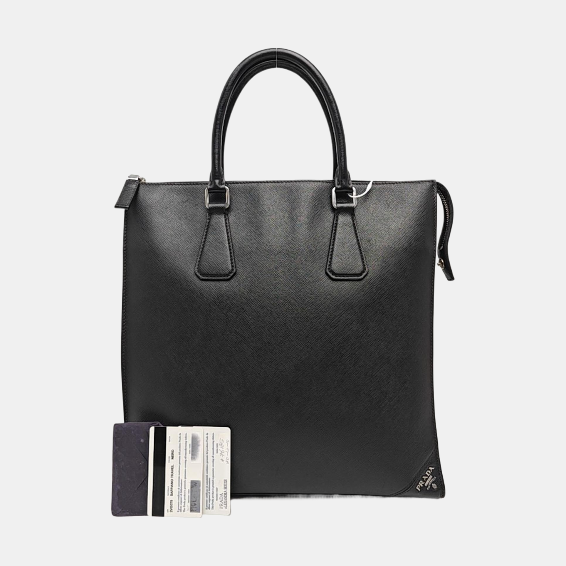 Saffiano Calfskin Top Handle Bag Black