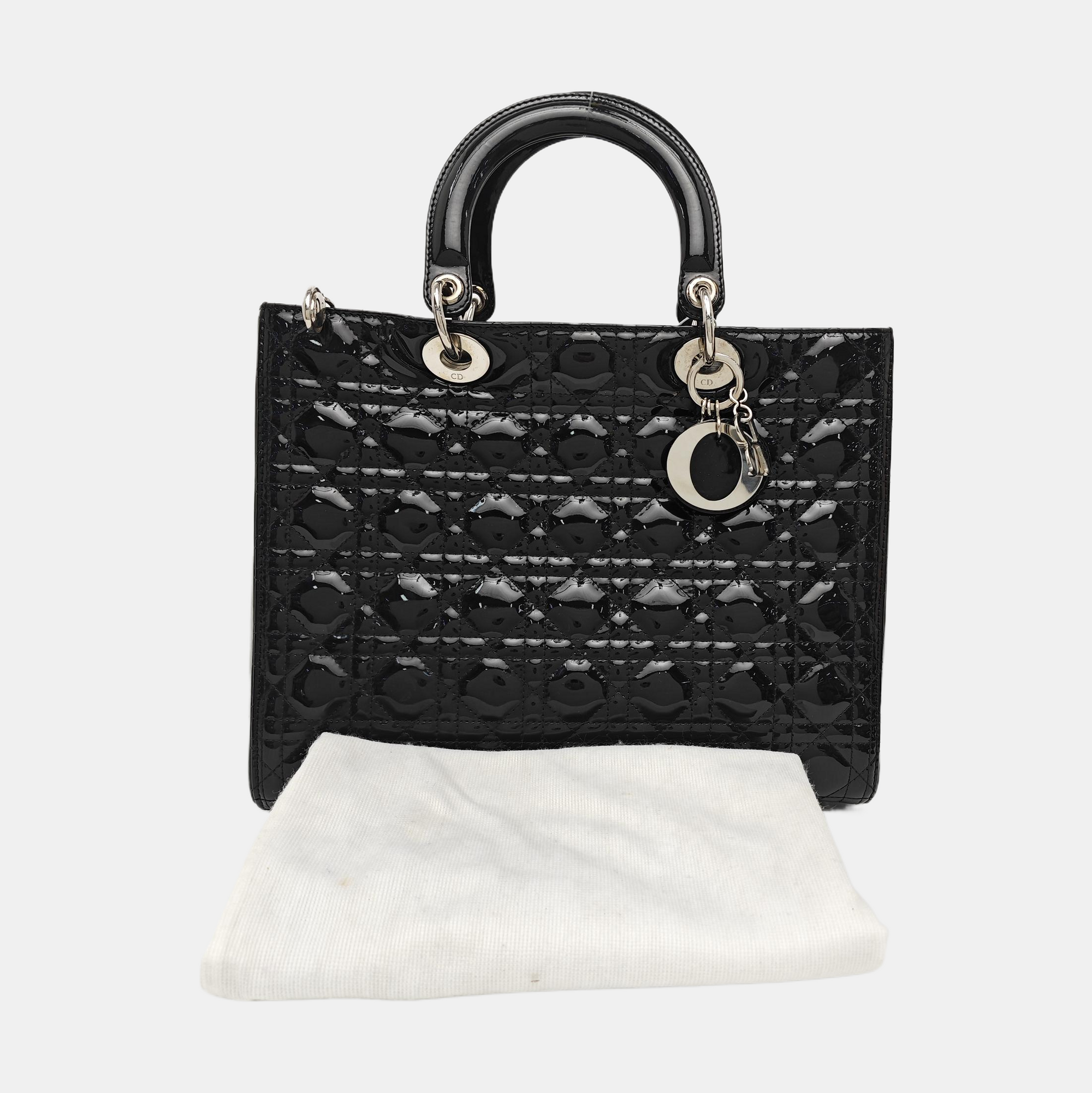 Lady Dior Large Cannage Patent Leather Black