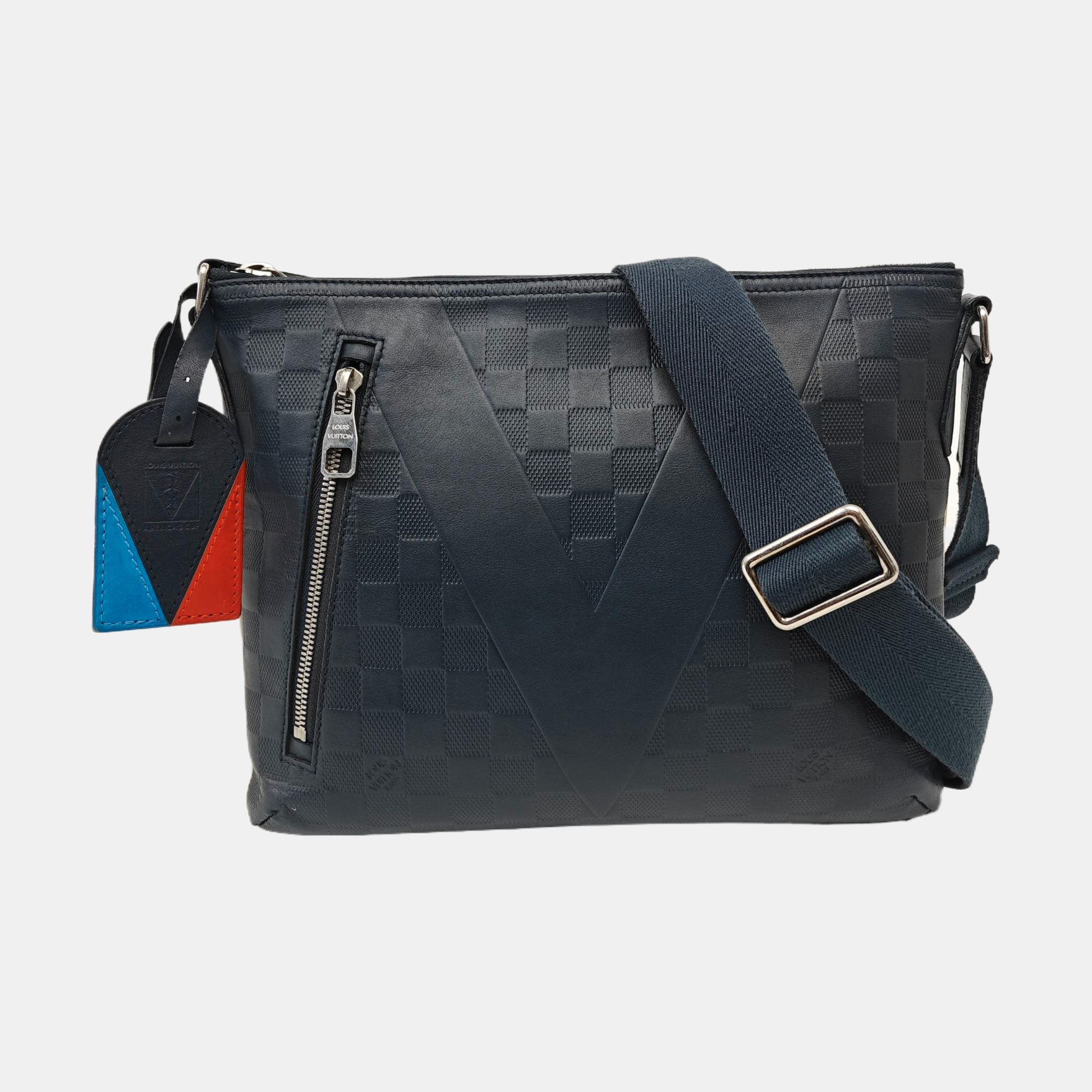 Damier Calfskin Crossbody Bag Blue