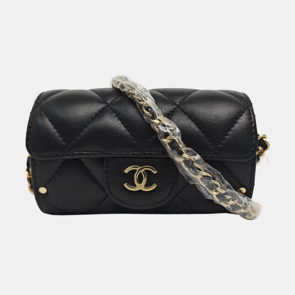 Quilted Lambskin Shoulder Bag Black