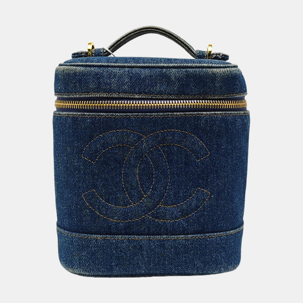 VINTAGE COSMETIC BAGS Quilted Denim Blue