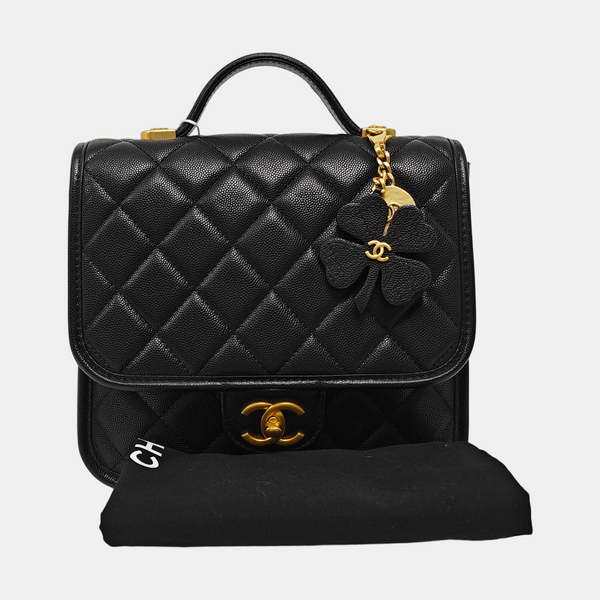 Quilted Grained Calfskin Backpack Black