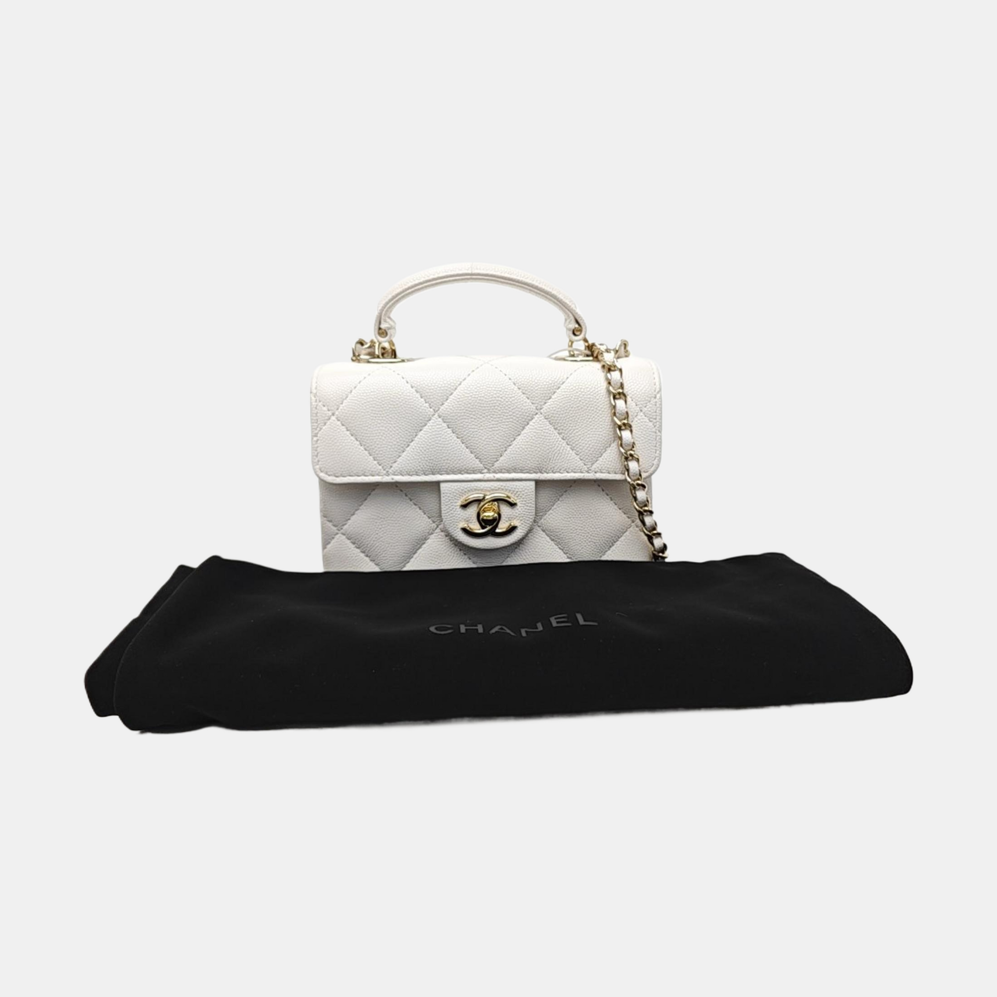 CLASSIC FLAP Mini Quilted Grained Calfskin White