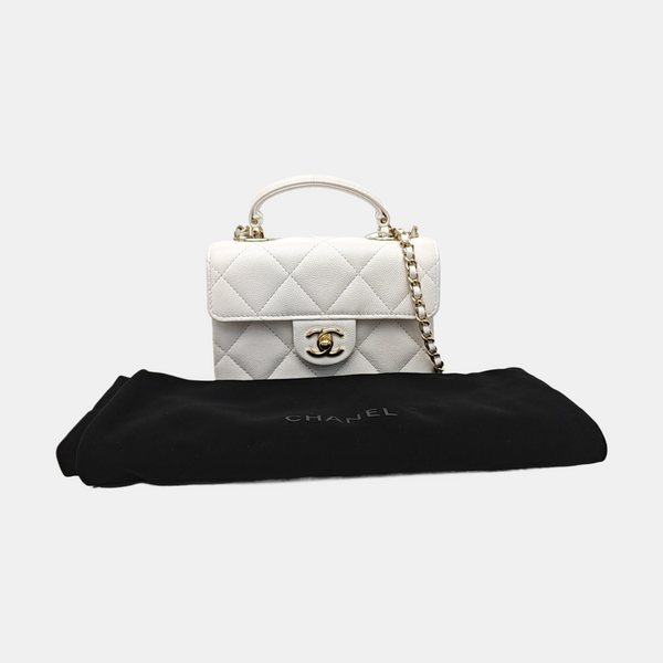 CLASSIC FLAP Mini Quilted Grained Calfskin White