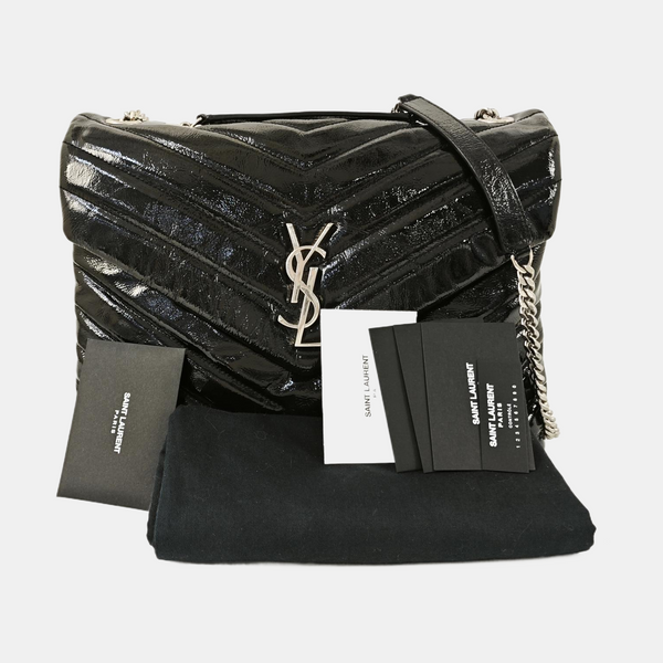 LOULOU Medium Chevron Patent Leather Black