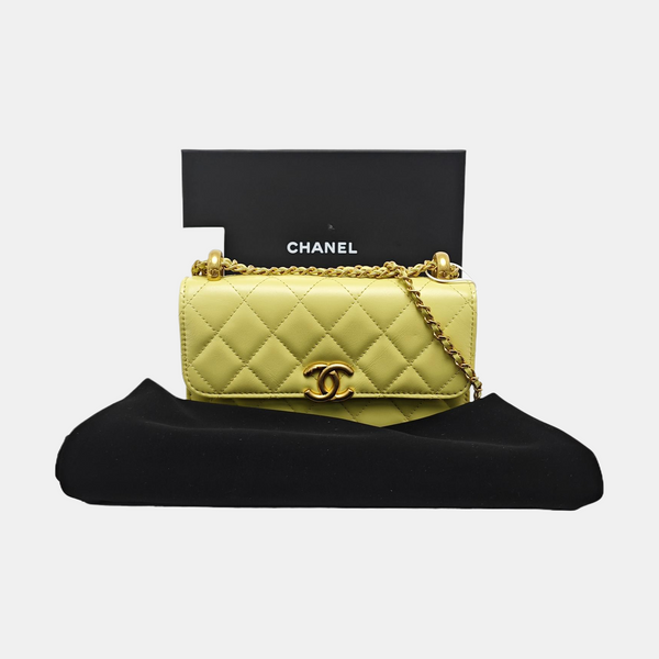 Quilted Calfskin Shoulder Bag Yellow