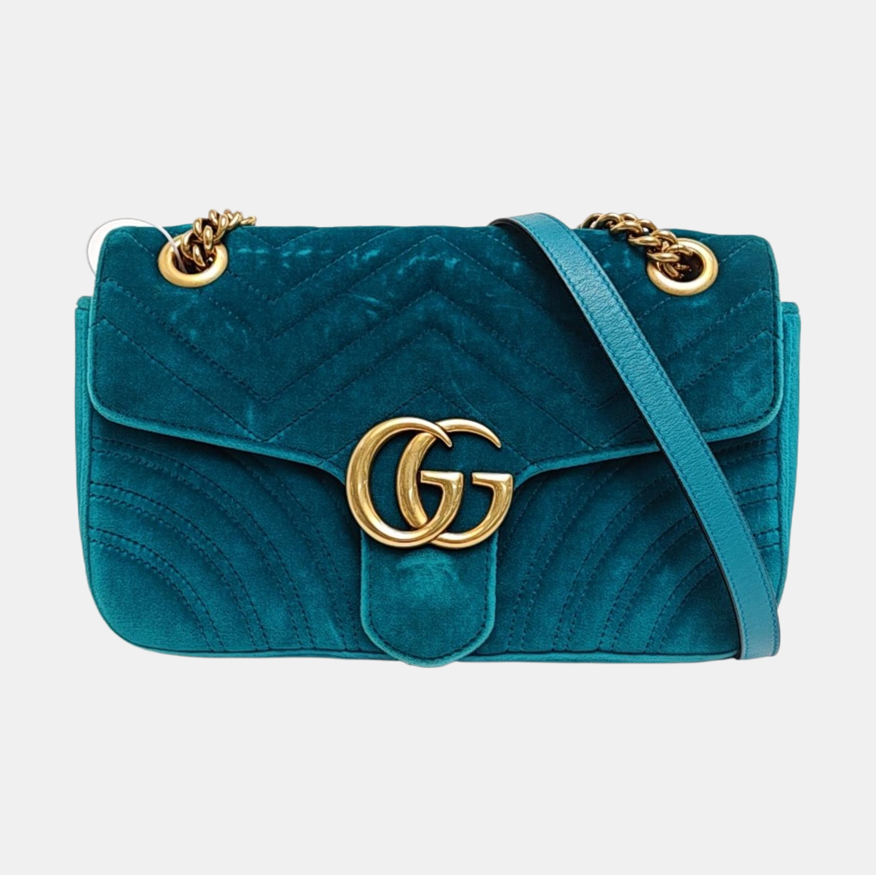 Authenticated pre-owned  GG Marmont Medium Quilted Velvet Green - Crossbody Bag at Looply
