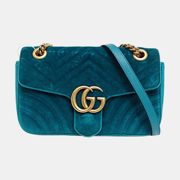 Authenticated pre-owned  GG Marmont Medium Quilted Velvet Green - Crossbody Bag at Looply