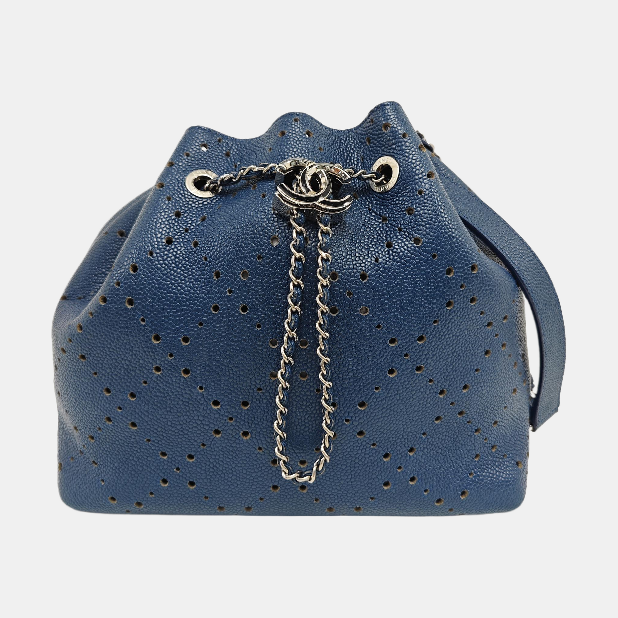 CC DRAWSTRING BUCKET Grained Calfskin Blue