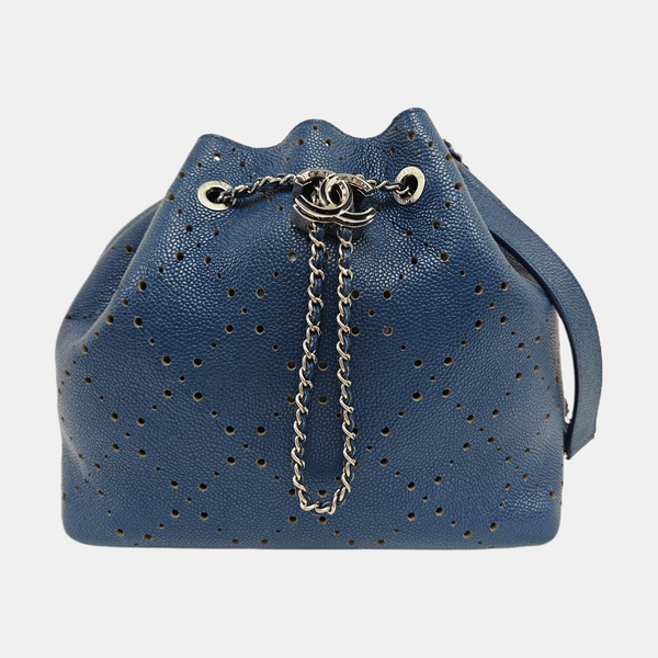 CC DRAWSTRING BUCKET Grained Calfskin Blue