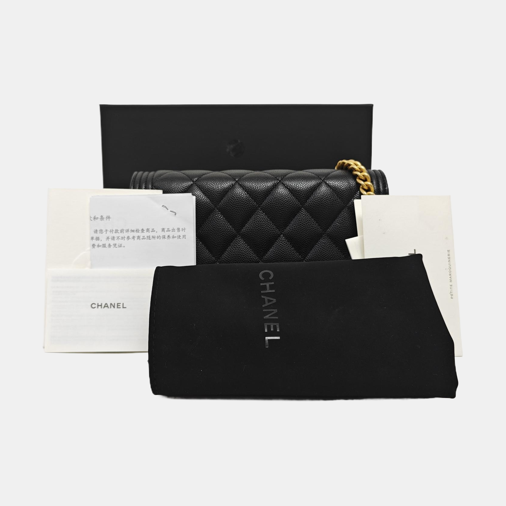 BOY CHANEL Mini Quilted Grained Calfskin Black
