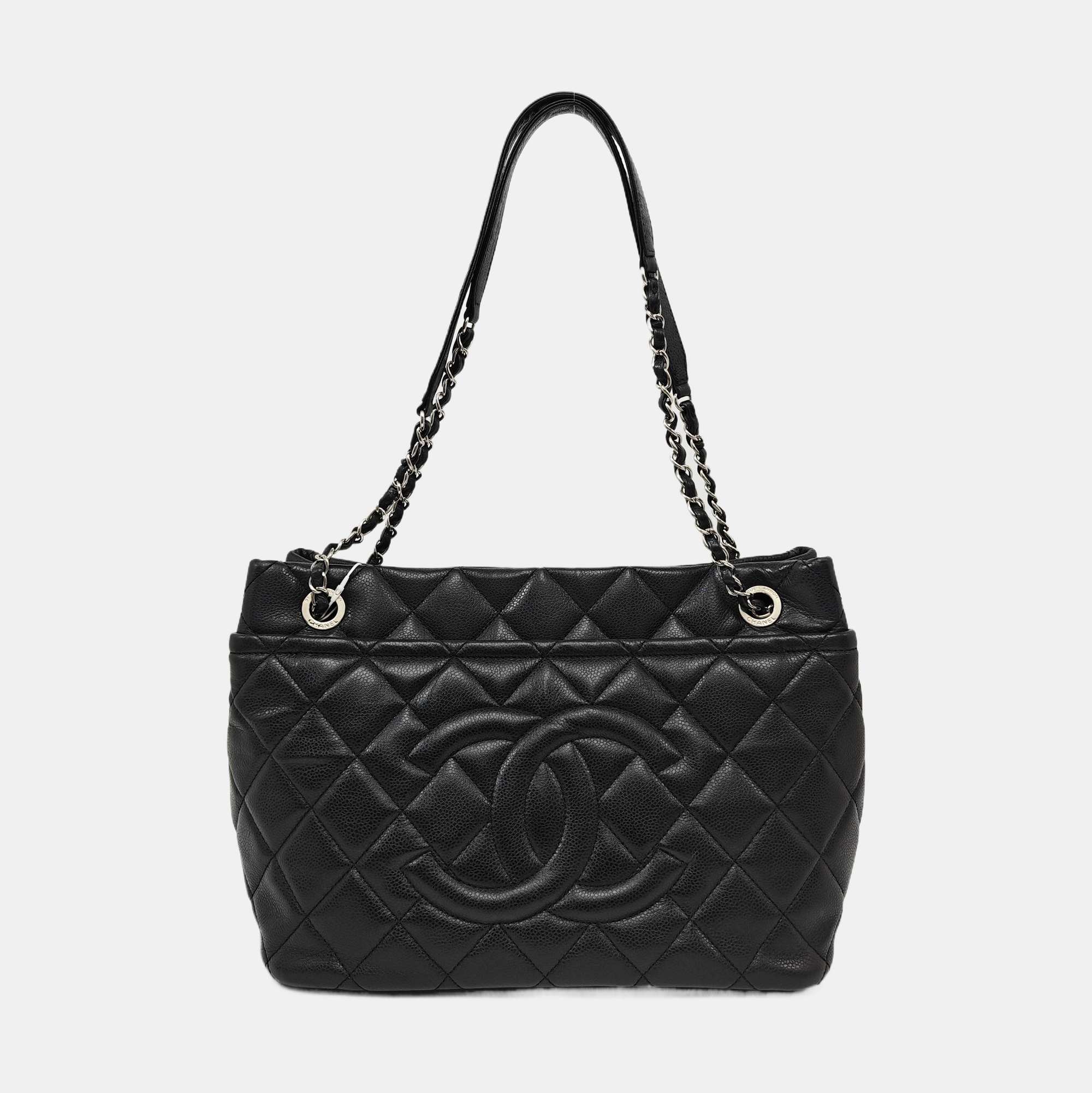 Quilted Grained Calfskin Tote Bag Black