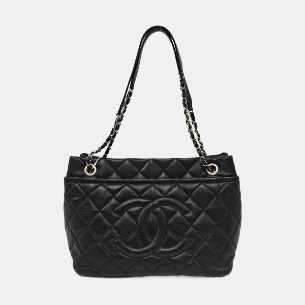 Quilted Grained Calfskin Tote Bag Black