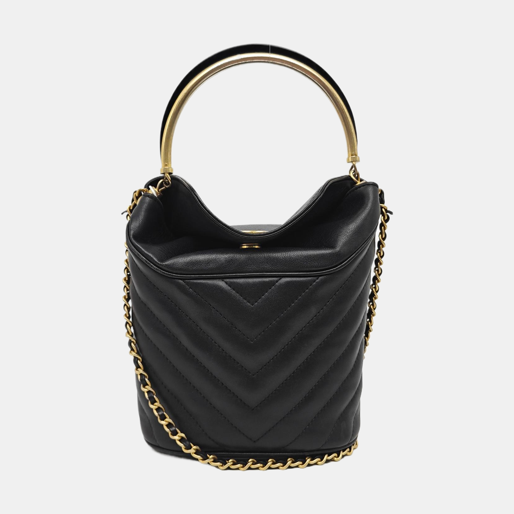 Quilted Lambskin Bucket Bag Black