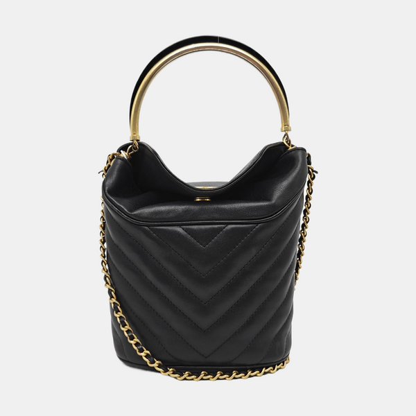 Quilted Lambskin Bucket Bag Black