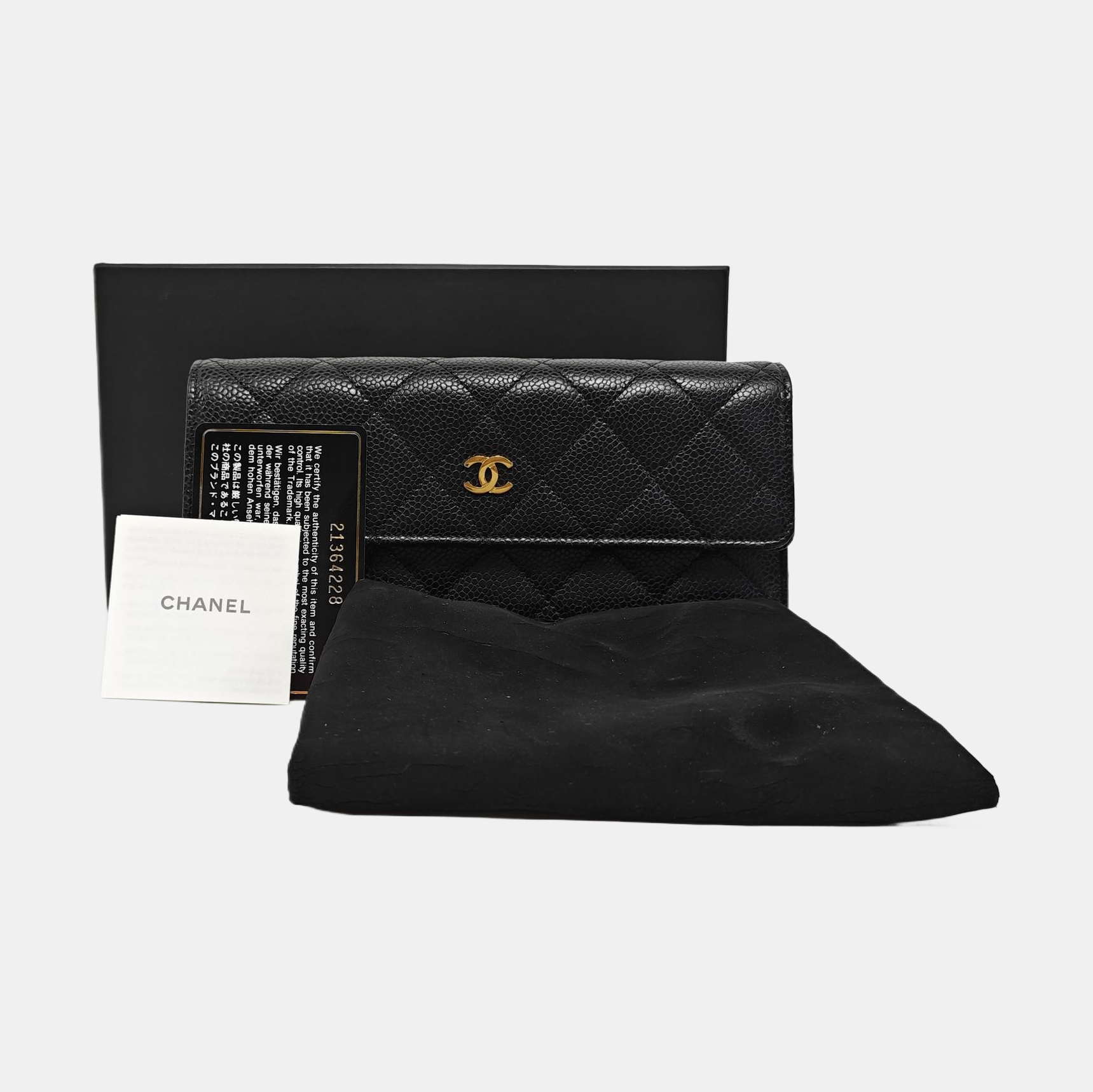 Quilted Grained Calfskin Wallet Black