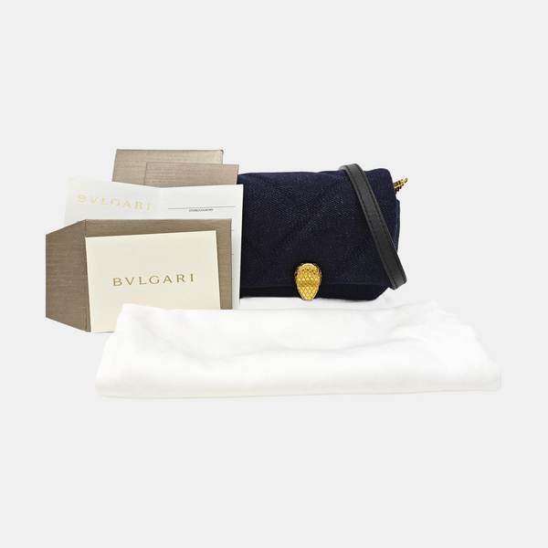 SERPENTI CABOCHON Mini Quilted Denim Blue