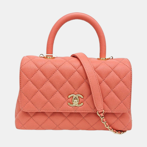 COCO HANDLE Small Quilted Grained Calfskin Pink