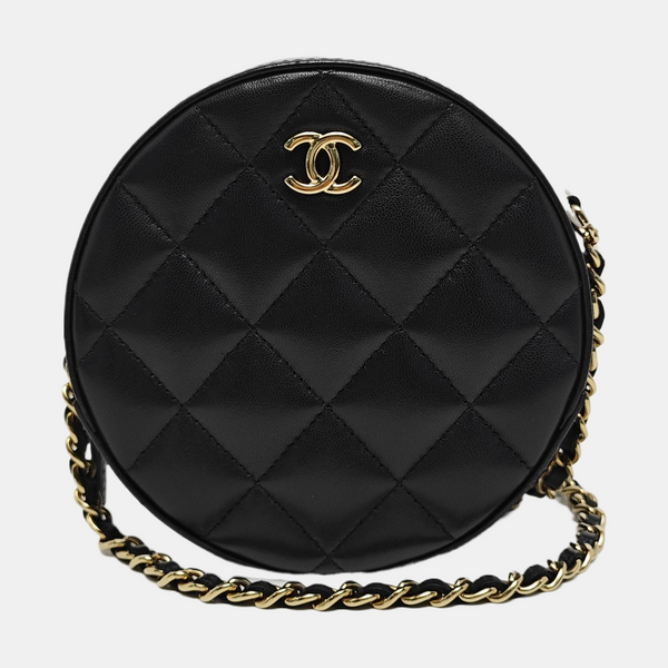ROUND Quilted Lambskin Black