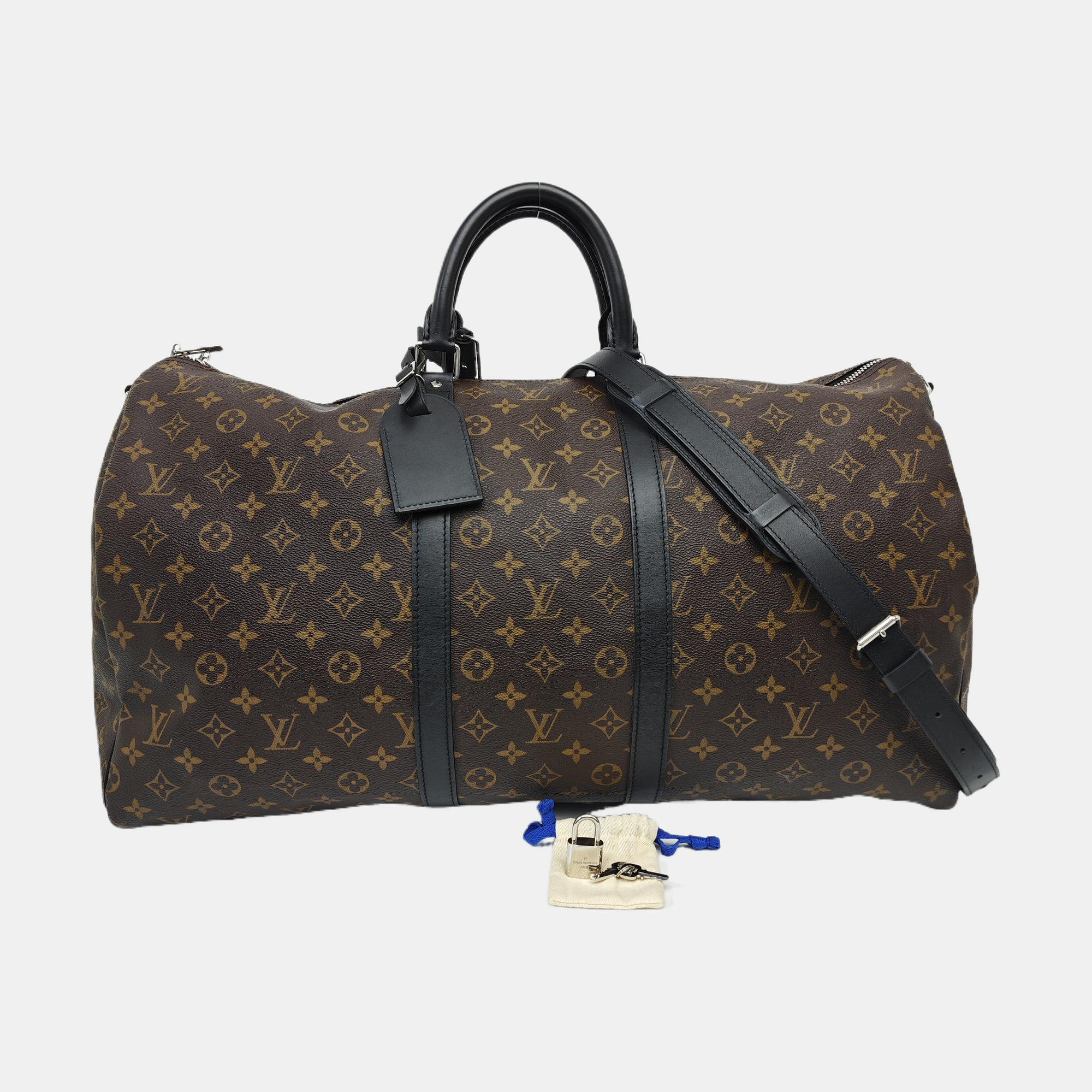 KEEPALL 55 Monogram Coated Canvas Brown