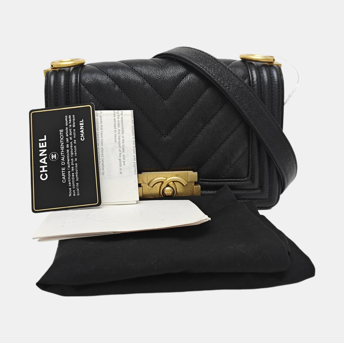Leboy Small Chevron Grained Calfskin Black