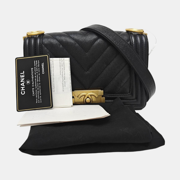 Leboy Small Chevron Grained Calfskin Black