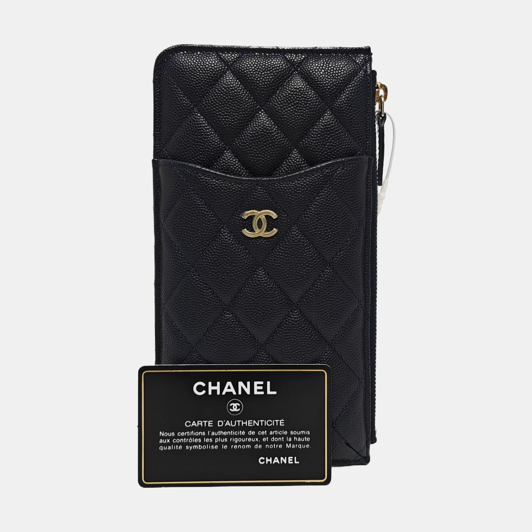 Quilted Grained Calfskin Wallet Blue