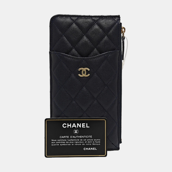 Quilted Grained Calfskin Wallet Blue