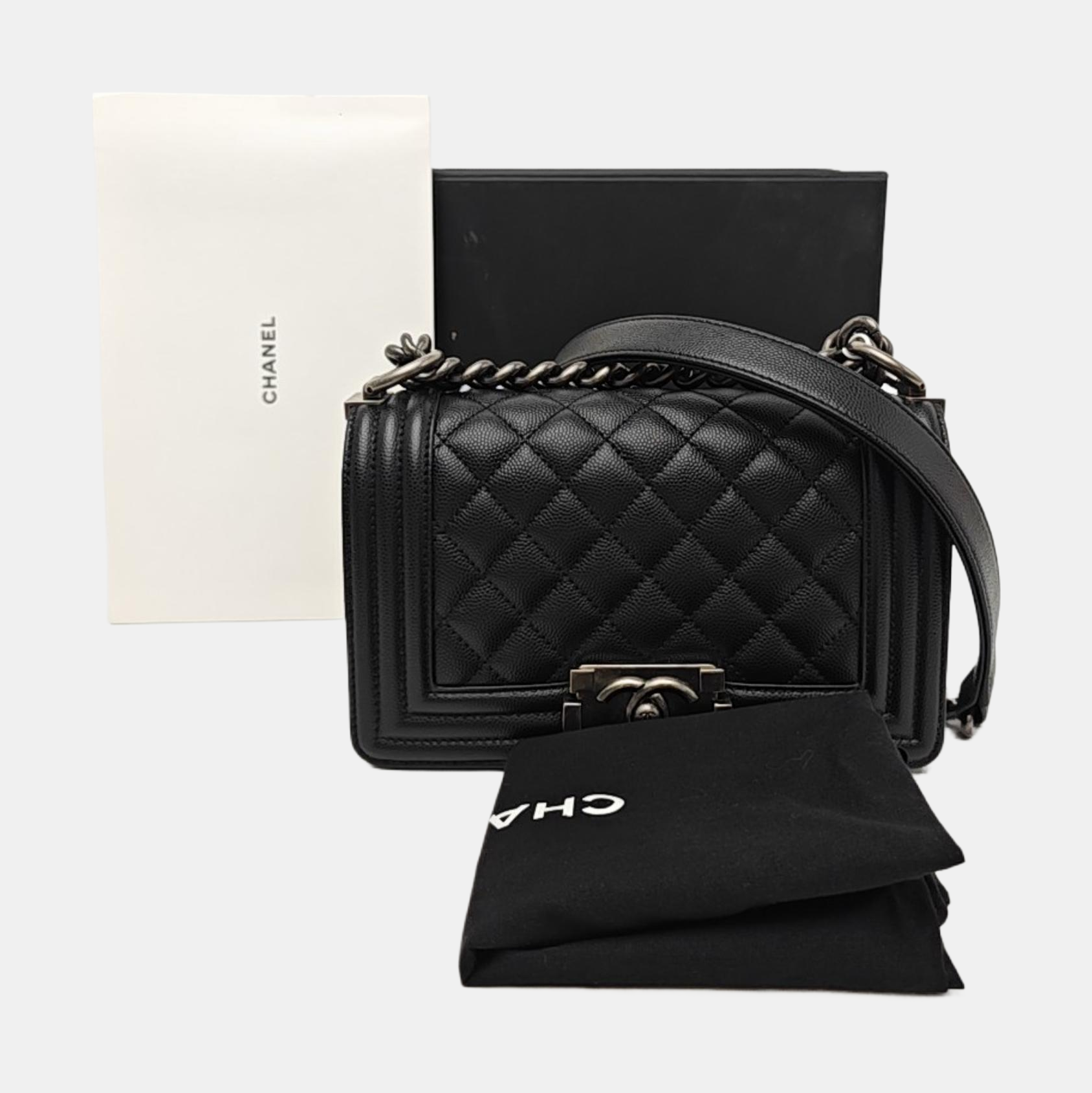 BOY CHANEL Small Quilted Grained Calfskin Black