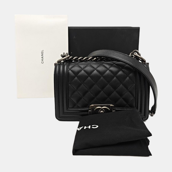 BOY CHANEL Small Quilted Grained Calfskin Black