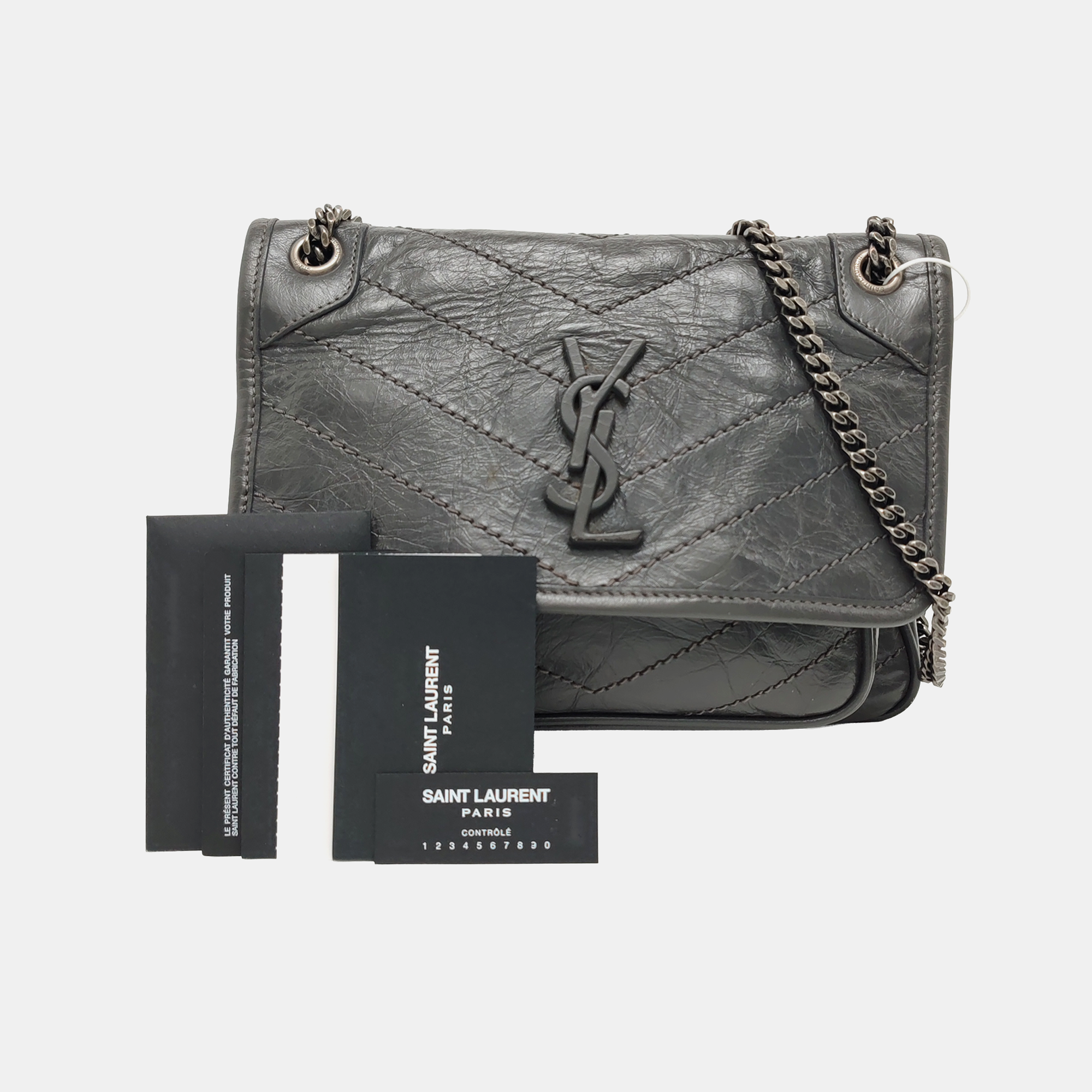 NIKI Small Chevron Calfskin Gray